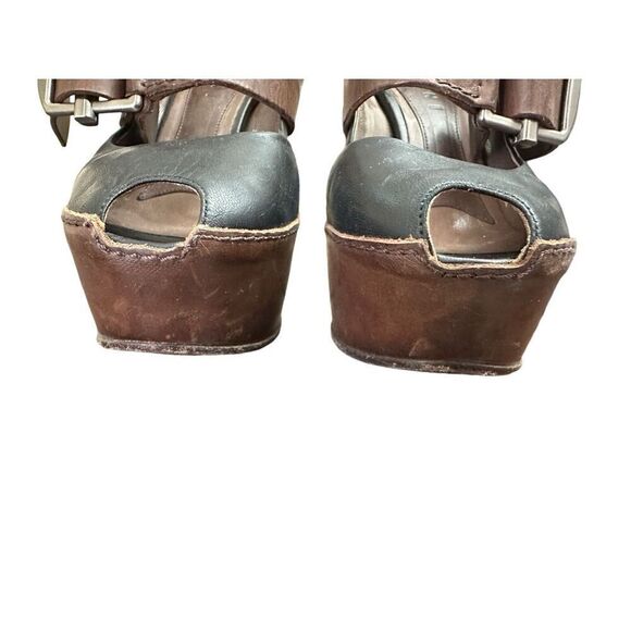 Marni Black/Brown Leather Mary Jane Peep Toe Platform Pumps Size 371/2 - Picture 4 of 6